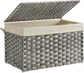 SONGMICS Storage Basket with Lid, 17.2 Gallon (65L) Storage Bin, Woven Blanket Storage Basket with Handles, Foldable, Removable Liner, Metal Frame, for Bedroom, Laundry Room, Gray URST56WG