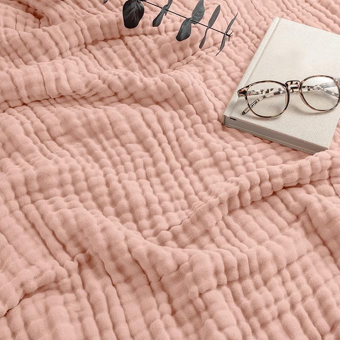 Comfy Cubs Muslin Blanket for Adults Queen 90" x 90" - 6 Layer Soft, Breathable & Lightweight Muslin Adult Blanket - Machine Washable & Designed in The US Bedding for All Seasons - Blush
