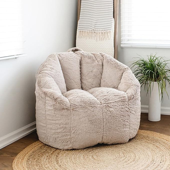 Big Joe Milano Bean Bag Chair for Kids, Teens, Adults, Ultra-Soft Taupe Plushie Polyester Blend, Lightweight Seat for Reading Nook and Gaming, 2.5 Foot Refillable