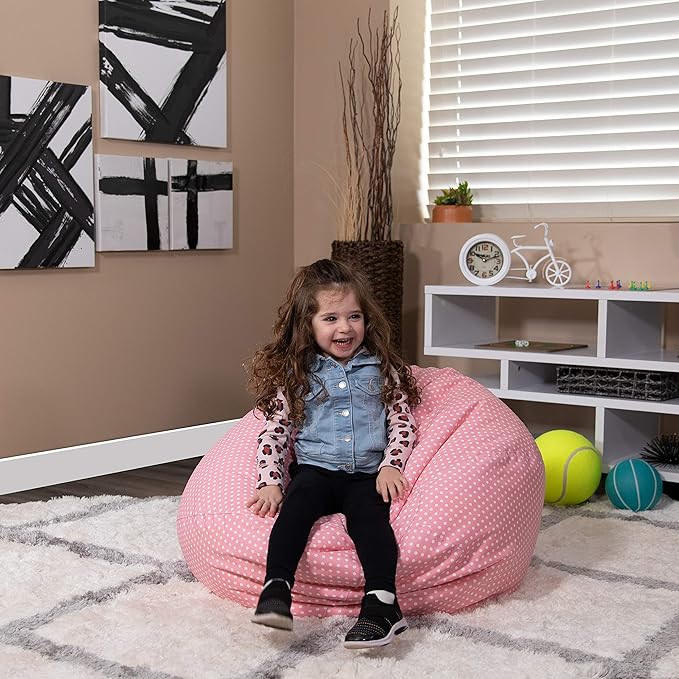 EMMA + OLIVER Small Light Pink Dot Bean Bag Chair for Kids and Teens