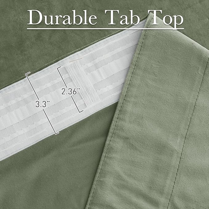 StangH Sage Green Bedroom Curtains 100 inches Long Back Tab Thermal Insulated Noise Reducing Drapes for Sliding Door Living Room Home Decor for Nursery Kids, W52 x L100, 2 Panels