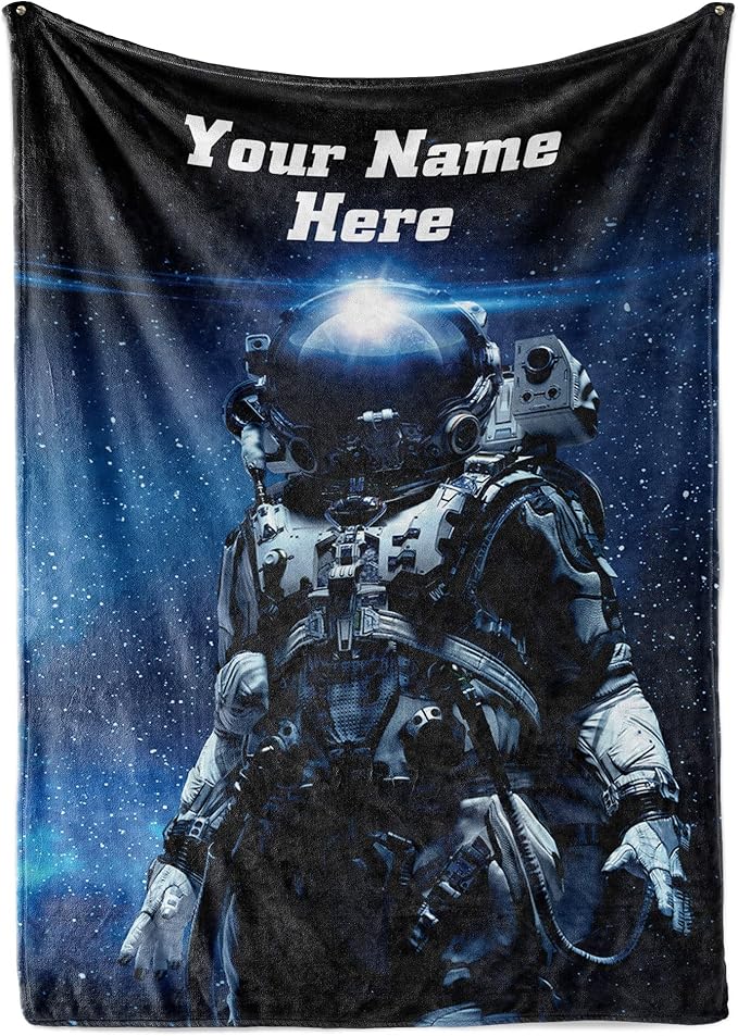 Personalized Astronaut Space Blanket | Fleece Throw Blanket | Custom Adult and Kids Blanket | Soft Warm Blanket | Travel Blanket | Blanket for Boys and Girls (Space V5, Fleece - 50x60)