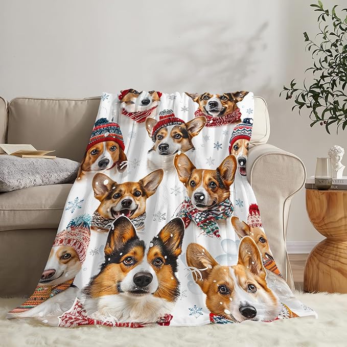Corgi Blanket Funny Corgi Dog Gifts for Girls Boys Woman Kids Cute Corgis Lover Bear Throw Blankets Soft Blanket Warm Fleece Flannel Plush Blankets for Bed Sofa Couch 50"x60"