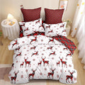 Christmas Duvet Cover Full Size Red Gingham Christmas Deer Bedding Set 3 Pcs Kids Boys Girls Grid Checked Xmas Snowflake Elk Comforter Cover with Zipper Closure (No Comforter)
