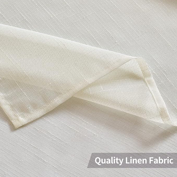 MIULEE 2 Panels Natural Linen Semi Sheer Window Curtains - Elegant Solid Ivory Drapes with Grommet Top - Voile Panels for Bedroom & Living Room (52X96 Inch)