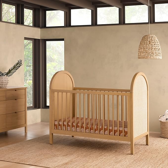 babyletto Bondi Cane 3-in-1 Convertible Baby Crib - GREENGUARD Gold Certified Convertible Crib to Toddler Bed & Daybed - Wooden Baby Bed with 4 Adjustable Heights - Made of 100% Solid Wood - Honey