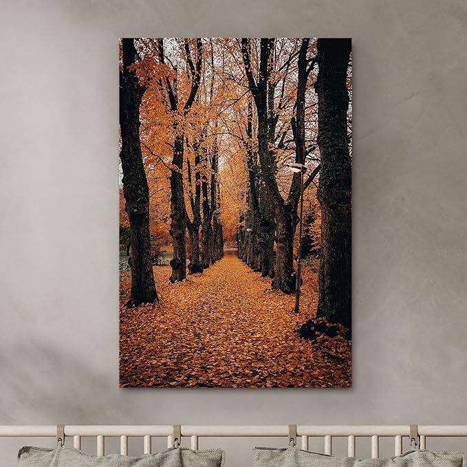 SIGNWIN Canvas Wall Art Orange Autumn Garden Path Nature Forest Photography Realism Rustic Scenic Dramatic Multicolor Cool for Living Room - 16"x24" inches
