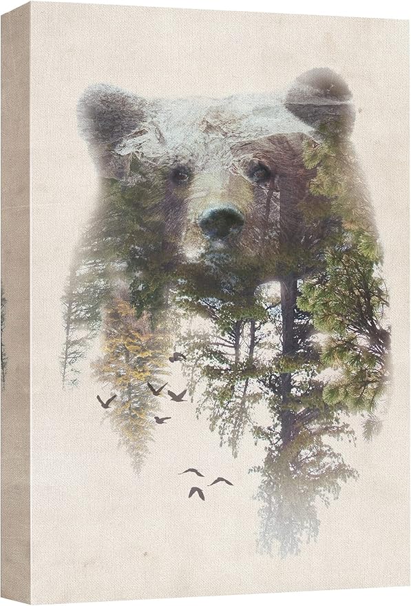 SIGNWIN Canvas Wall Art Bear and Spring Forest Double Exposure Photography Animals Wildlife Digital Art Modern Art Rustic Portrait Edgy for Living Room, Bedroom, Office - 32x48 inches