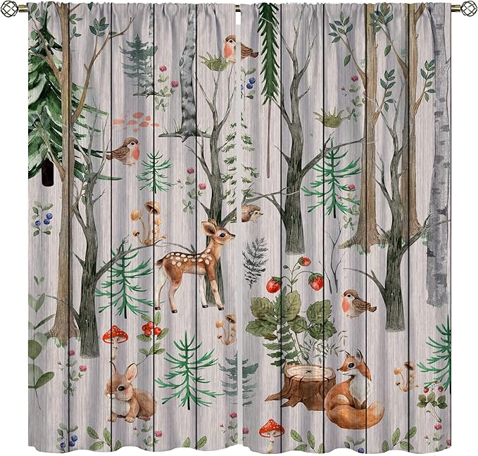 Forest Animal Curtains,Winter Dry Branches Pine Tree Moose Bear Animal Print Curtains for Children Boys and Girls Bedroom Living Room 63x72in