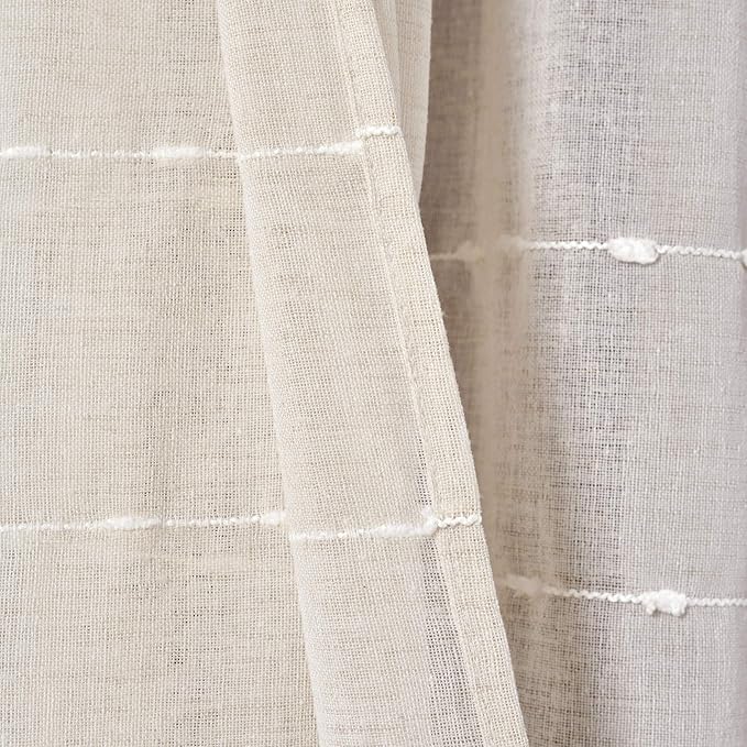 Lush Decor Farmhouse Textured Grommet Sheer Window Curtain Panel Pair, 38"W x 95"L, Beige