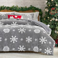 Amélie Home Christmas Comforter Set Queen, Fluffy Fleece Bedding Set with Christmas Snowflake, Grey Plush Comforter for Winter, 3 Pieces, 1 Soft Comforter and 2 Pillow Shams