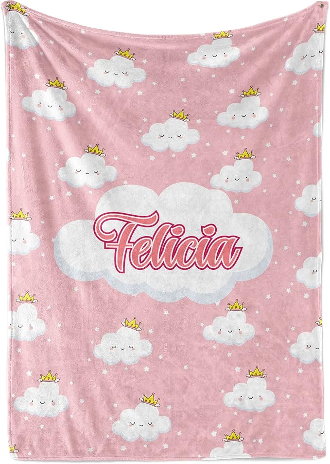 Personalized Cloud Blanket for Girls | Kids Cloud Unicorn | Custom Plush Fuzzy Rainbow for Toddler | Customized Little Girl Throw Blankets | Baby Girl Sofa Bed Birthday | Fleece 30x40