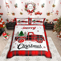 Xmas Truck Duvet Cover Set Twin Size, Christmas Tree Snowflake Print Bedding Set 2pcs for Kids Boys Girls Bedroom Decor, New Year Theme Red Plaid Print Comforter Cover with 1 Pillowcase,No Comforter