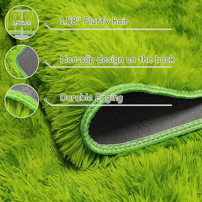 Soft Fluffy Tie Dyed Grass Green Shag Rug 2x3 Small Green Area Rug Carpet for Bedroom Door Entryway Indoor Inside Front Entrance Green Mat Non Slip, Home Decor Aesthetic, Nursery