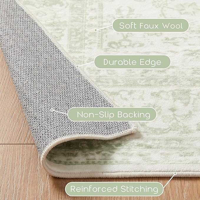 Sage Green Rug for Nursery Baby Girl,Boho Floral Washable Soft Faux Wool Cottagecore Area Rugs for Living Room Bedroom,5 x7,Light Green