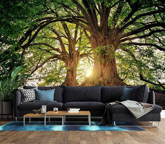 XMPMBM-Sunshine Forest backsplash Decorative Wallpaper Large Tree Bedroom Bathroom Wall Mural- W 132" X H 92"（93 Square Foot）