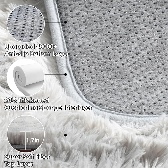 ONASAR Area Rugs for Bedroom Living Room, 4x6 Tie-Dyed Light Grey Fluffy Shaggy Bedside Throw Rug, Washable Indoor Soft Plush Floor Carpet for Nursery Kids Girls Boys Teen Dorm Home Office Decor