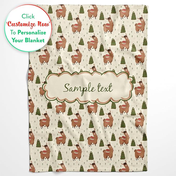 Custom Holiday Llama Blanket - Ships Next Day, Printed in USA - Warm Fleece or Sherpa Sofa Throw for Christmas,Fun Christmas Décor - Customizable Family Throws (Fleece 50x60)