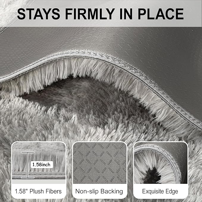 2x6 Grey Runner Rug for Bedroom, Soft Fluffy Runner Area Rug for Living Room Plush Gray Bedroom Rug Fuzzy Shaggy Carpet for Kids Room Dorm Nursery with Non-Slip Bottom