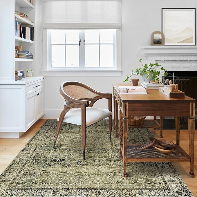 Vintage Design Floral Area Cream Rug Distressed Carpet Washable Non Slip Rug Kitchen Bedroom Dining Room 3x5 Cover Print,Tan Brown and Cream Beige