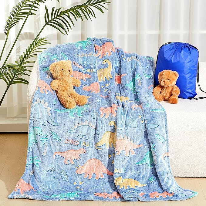 Kids Heated Blanket Glow in The Dark Dinosaur Heating Blanket Girls Boys Children 50"x60" Electric Blankets with 10 Heating Levels & 8 Hours Auto Off Etl Certified Machine Washable