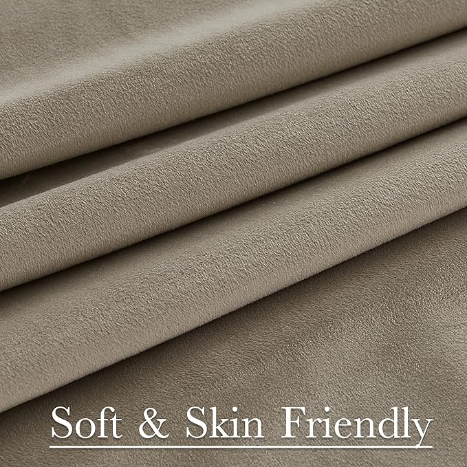 StangH Camel Beige Velvet Curtains Extra Long Light Blocking Tall Curtains for High Ceiling, Rustic Winter Chill Blocking Sound Dampening Drapes for Villa, W52 x L144, 2 Panels