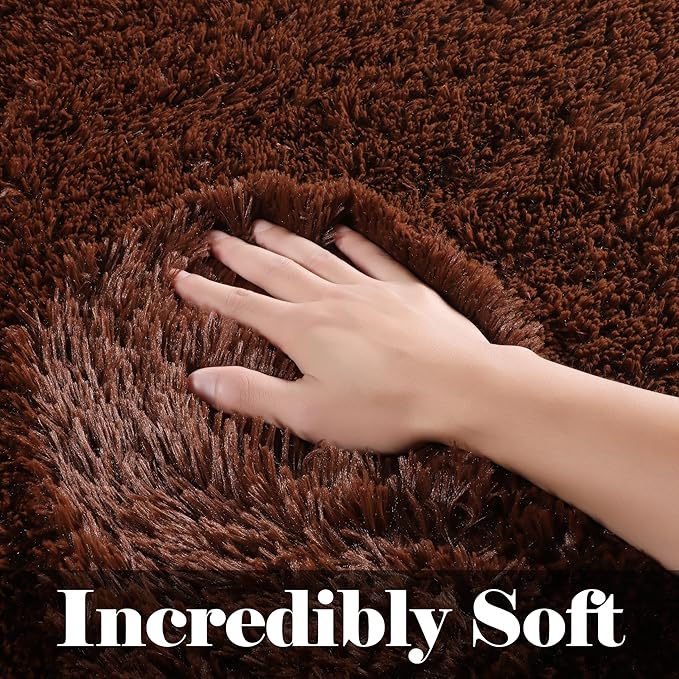 ONASAR Brown Area Rugs for Bedroom Living Room, Washable Fluffy 4x6 Indoor Bedside Floor Throw Rug, Soft Plush Shaggy Carpet for Nursery Kids Girls Boys Teen Dorm Home Office Decor Aesthetic