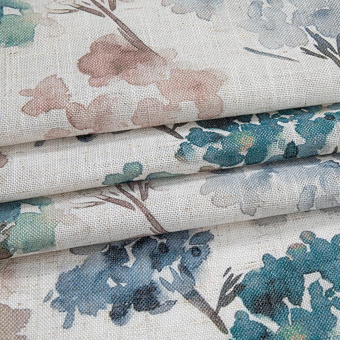 MYSKY HOME Floral Curtains for Bedroom Linen Look Semi Sheer Vertical Light Filtering Privacy Drapes Decor Farmhouse Style Texture for Bedroom Dining Room, Brown, W52 x L63, Pack-2