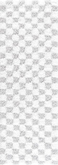 BoutiqueRugs Atira Modern Checkered Shag Runner Rug - High Pile Fluffy Shaggy Carpet - Kids Room, Hallway, Bedroom Shag - Light Gray, Cream, White - 2'7" x 7'3" (2x8)
