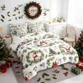 Erosebridal Merry Christmas King Comforter Set with Sheets 7 Piece Red Green Xmas Cardinal Bed in A Bag Xmas Snowman Santa Claus Bedding Sets for Teens Christmas Red Berry Branches Wreath Bed Set