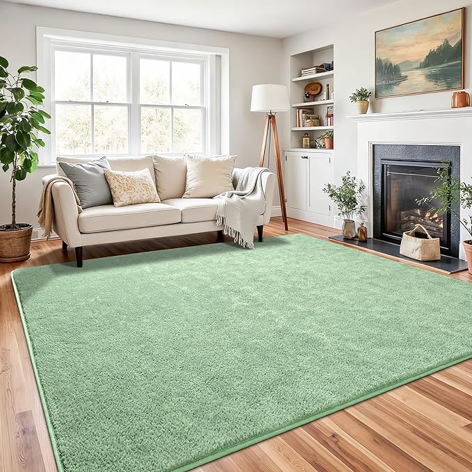 Chicrug 4x6 Minimalist Washable Area Rugs for Bedroom Living Room Classroom, Modern Soft Memory Foam Rug for Kids Nursery, Low Plie Indoor Carpet for Dorm Dining Office Bedside Room Decor, Sage Green