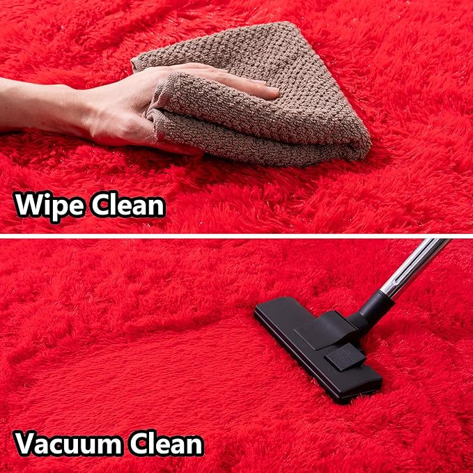 2x6 Fluffy Area Rug - Soft Shag Runner Rug for Bedroom - Non Slip Runner Living Room Rug Plush Carpet Runner Red
