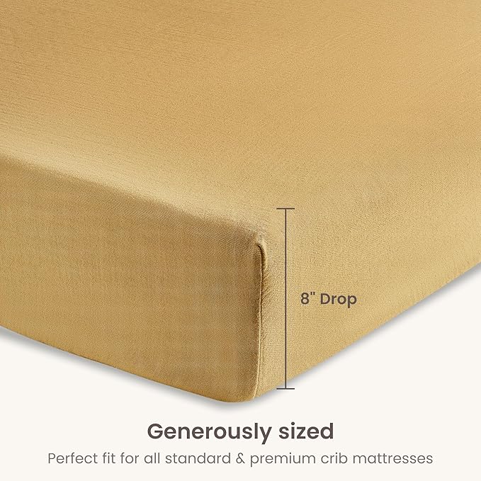 Bioweaves Organic Cotton Muslin Bassinet Sheet, GOTS Certified Extra Soft Fitted Sheet, Universal Fit for Oval Baby Bassinet Mattresses, 33" x 17", 4 Inch Pocket, Honey Glow