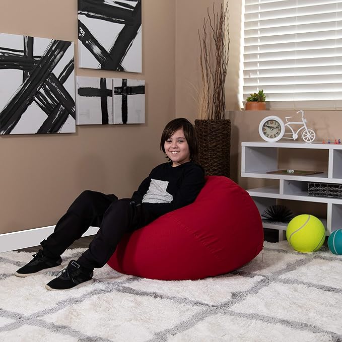 EMMA + OLIVER Small Solid Red Bean Bag Chair for Kids and Teens