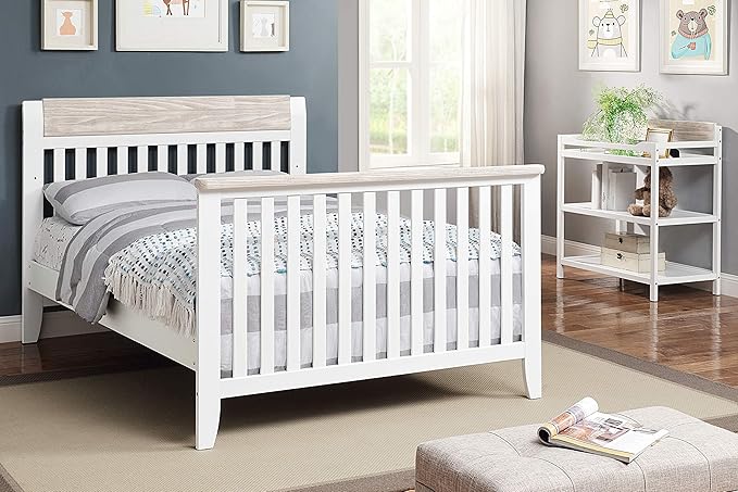 Suite Bebe Hayes 4 in 1 Convertible Baby Crib, White and Wire Brushed Wood