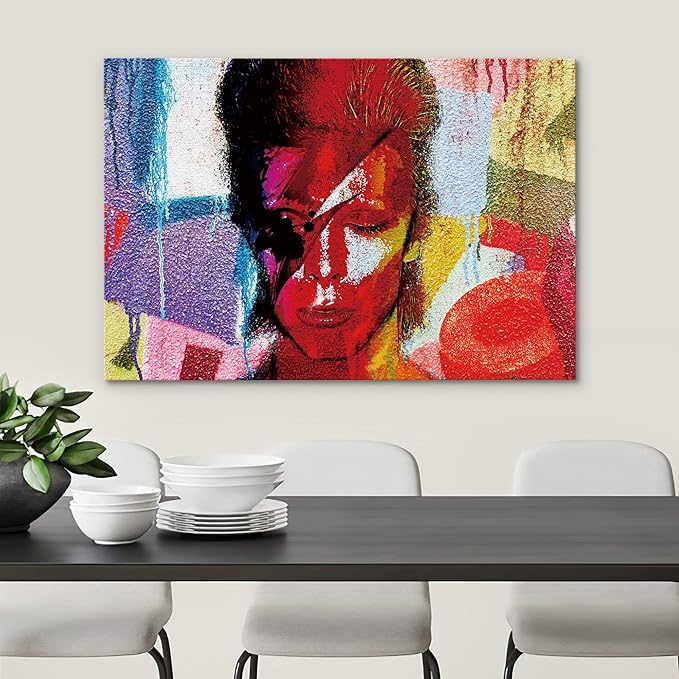 SIGNWIN Framed Canvas Wall Art David Bowie Ziggy Stardust Colorful Collage Graffiti & Street Art Famous People Pop Art Modern Urban Multicolor for Living Room, Bedroom, Office - 12x18 inches