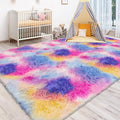 Dark Rainbow Rug for Kids Room 6x9 Cute Fluffy Kids Area Rugs for Bedroom Girls Boys Teens Dorm Toddler Nursery Soft Plush Fuzzy Shag Carpet for Living Room Indoor Floor Shaggy Rug Non Slip