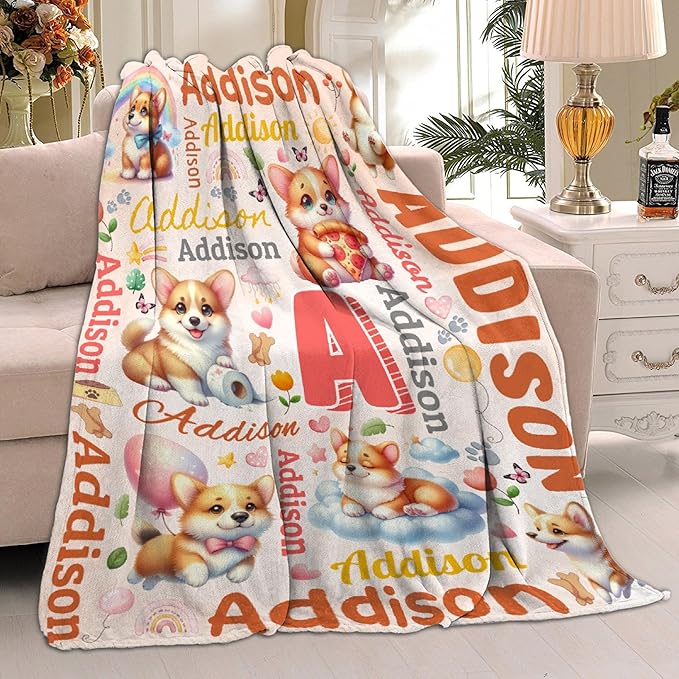 Personalized Custom Corgi Dog Preschool Blanket Gifts for Baby Toddler Kids Boys Girls - Customized Corgi Dog Super Soft Lightweight Flannel Sheets Decor for Crib Nap Couch - 40"x50" for Kids/Children