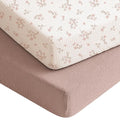 Konssy Muslin Crib Sheets for Boys, Soft Cotton Neutral Baby Sheets for Standard Crib Mattress 2 Pack, 52"x28" (Soft Blooms,Taupe)