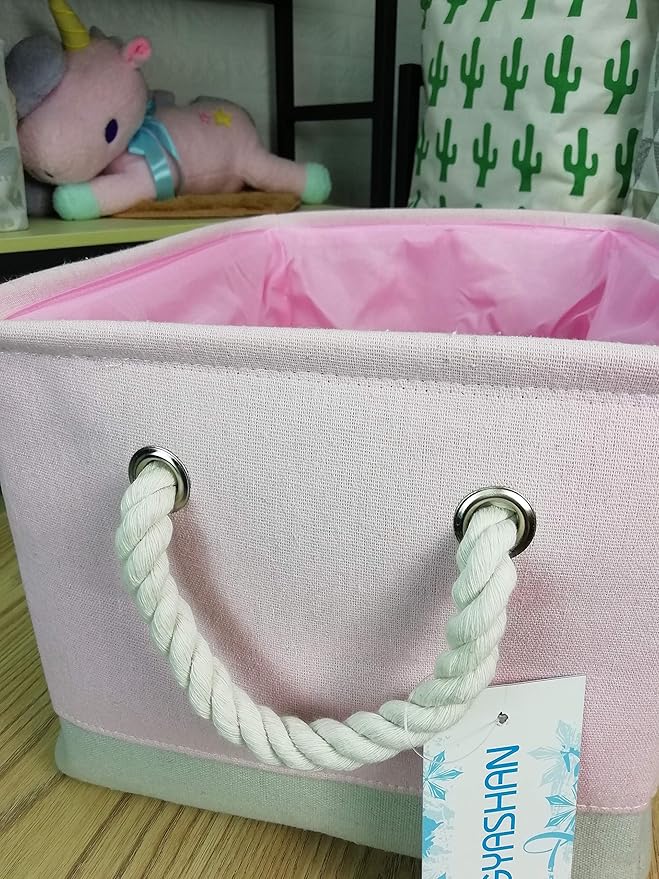 LANGYASHAN Rectangular Storage Bin Collapse Canvas Fabric Cartoon Storage Basket with Handles for Organizing Home Kitchen Boys and Girls Toys Office Closet Shelf Baskets (Girl)