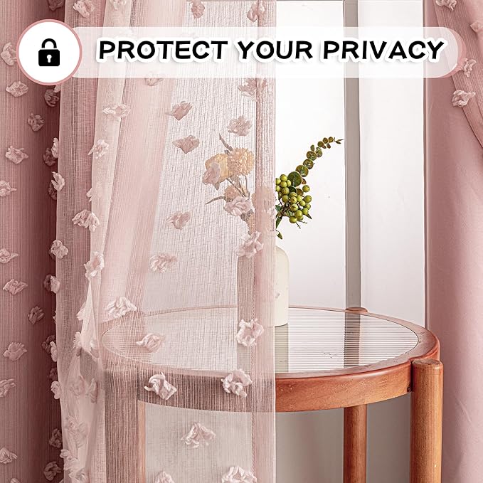 MYSKY HOME Pink Curtains for Bedroom 72 Inches Long Nursery Curtains Pom Pom Pink Sheer Curtains for Girls Room Double Layer for Toddler Bedroom Grommet Room Darkening Window Panels 52 x 72 Inch