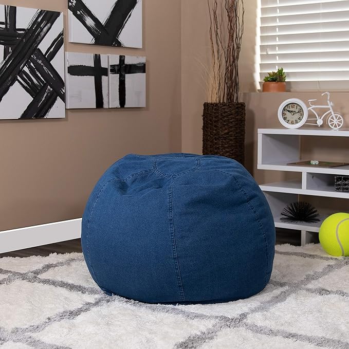 EMMA + OLIVER Small Denim Bean Bag Chair for Kids and Teens