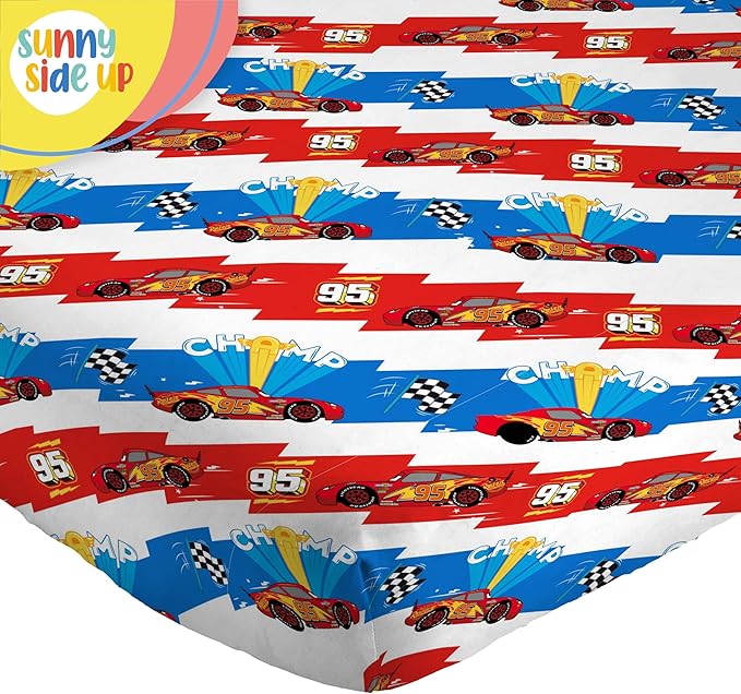 Sunny Side Up Disney Pixar Cars Lightning McQueen Full Sheet Set - 4 Piece Kids Racecar Bedding Set Includes Pillow Cover - Super Soft Microfiber Sheets