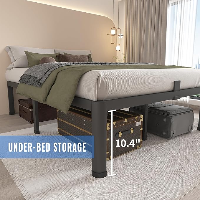 MAF 12 Inch California King Metal Platform Bed Frame with Round Corner Legs, Mattress Slide Stopper, 3000 LBS Heavy Duty Steel Slats Support, No Box Spring Needed, Noise Free