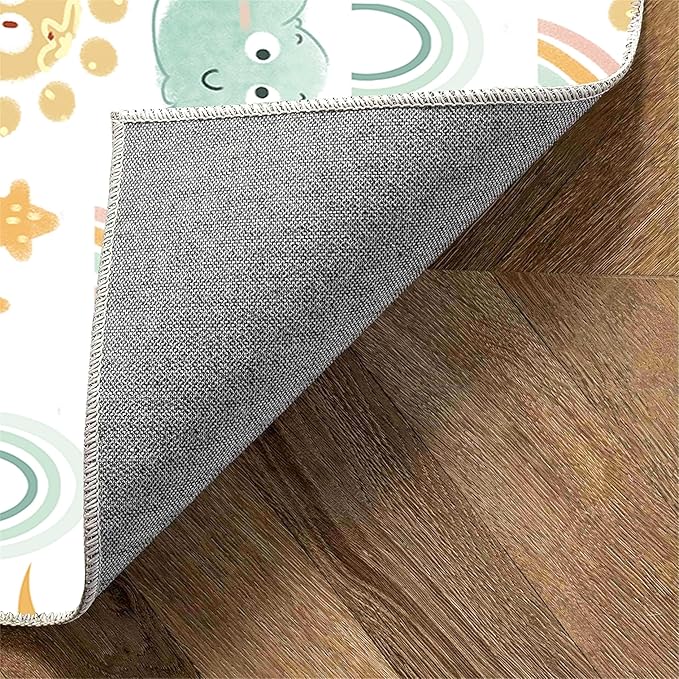 Cute Fluffy Kids Rugs - Rainbow, Colorful Floor Mats - Soft, Washable, Non-Slip - Smiling Sun, White Cloud Patterns - Kids Room, Nursery Decoration - 5x7ft