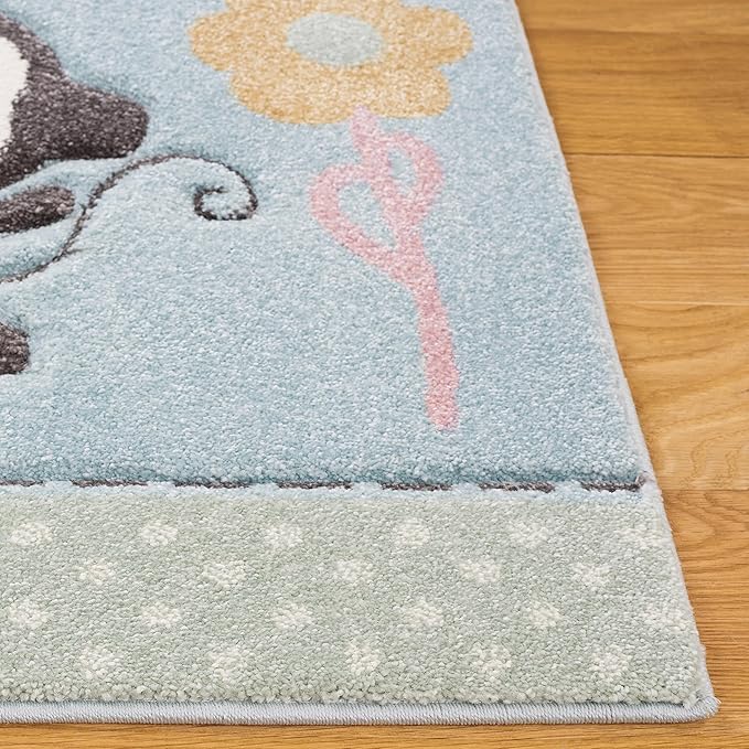 SAFAVIEH Carousel Kids Collection Area Rug - 5'3" Square, Blue, Animal Design, Ideal for High Traffic Area for Boys & Girls in Playroom, Nursery, Bedroom (CRK120K-5SQ)