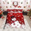 Manfei Snowman Duvet Cover Set Full Size, Snowflake Balloon Xmas Decor Comforter Cover with 2 Pillowcases, Christmas Red Bedding Set 3pcs for Kids Boy Girls Lightweight Bedspread Cover,No Comforter