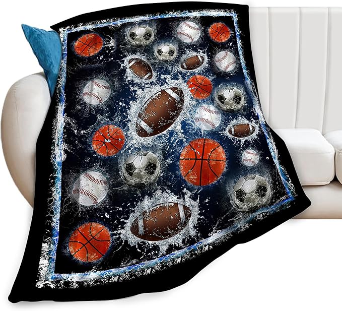 Sports Balls Blanket for Girls Boys Fans Basketball Baseball Football Soccer Throw Blankets Soft Cozy Warm Fuzzy Fleece Bedding Flannel Throws Stuff Gifts Kids Men Women Bedroom Decor 50"x40"