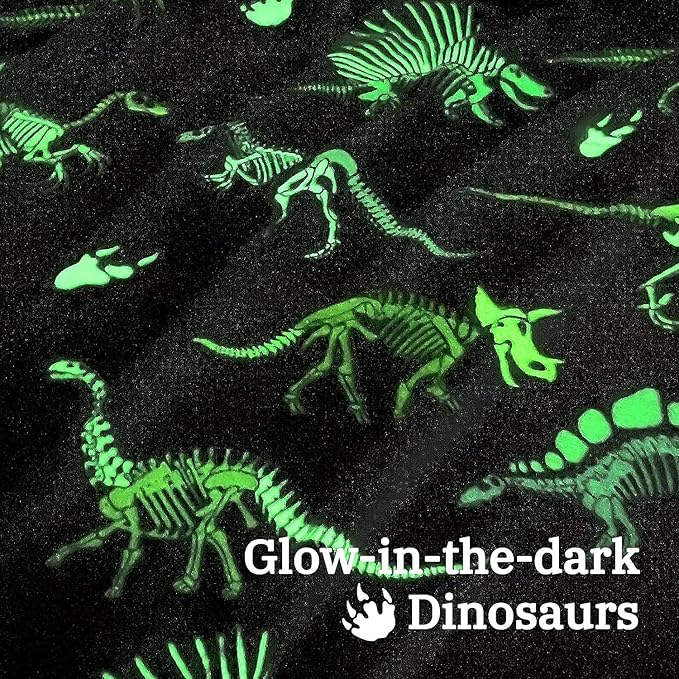 Glow in The Dark Dinosaur Blanket for Boys Girls Kids - Cute Dino Throw for Couch, Soft Warm Plush Fleece Toddler Blanket, Luminous 40"x50"