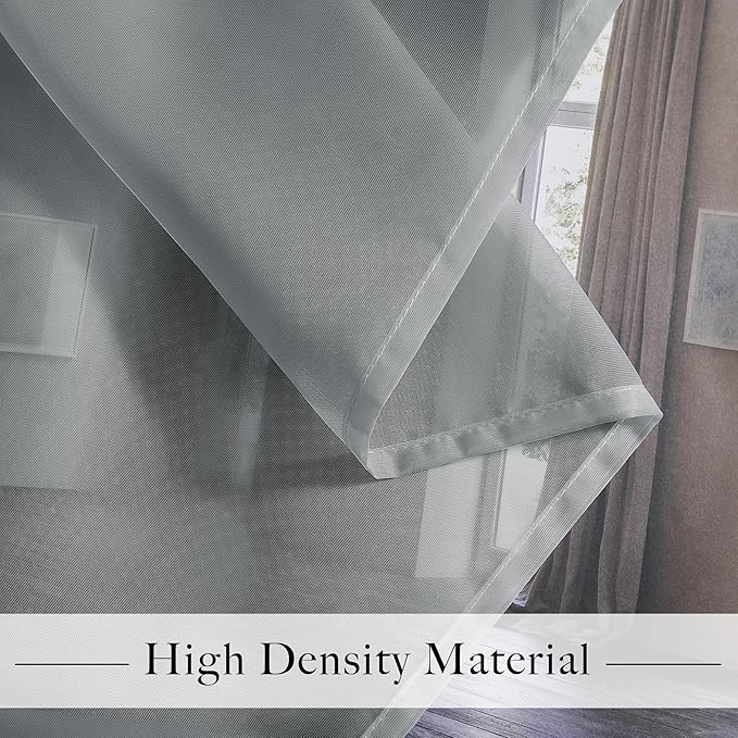RYB HOME Light Filtering Curtains 84 Inches Long, Grommet Voile Airy Lightweight Solid Drapes, Sheer Window Treatments Curtains for Living Room Kitchen Bedroom, Gray, 54" W x 84" L, 4 Pieces
